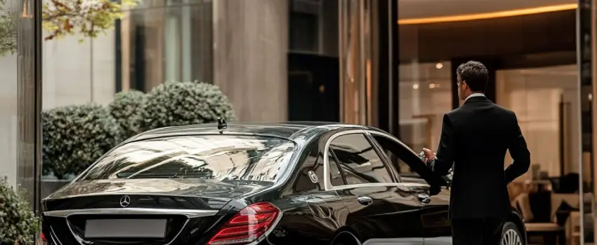 Chauffeur is waiting outside the hotel for the passengers to come.