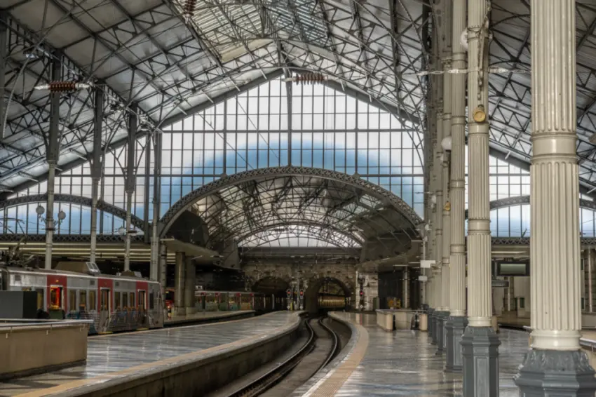 Historic railway station platform for business travellers using rail and chauffeur connections