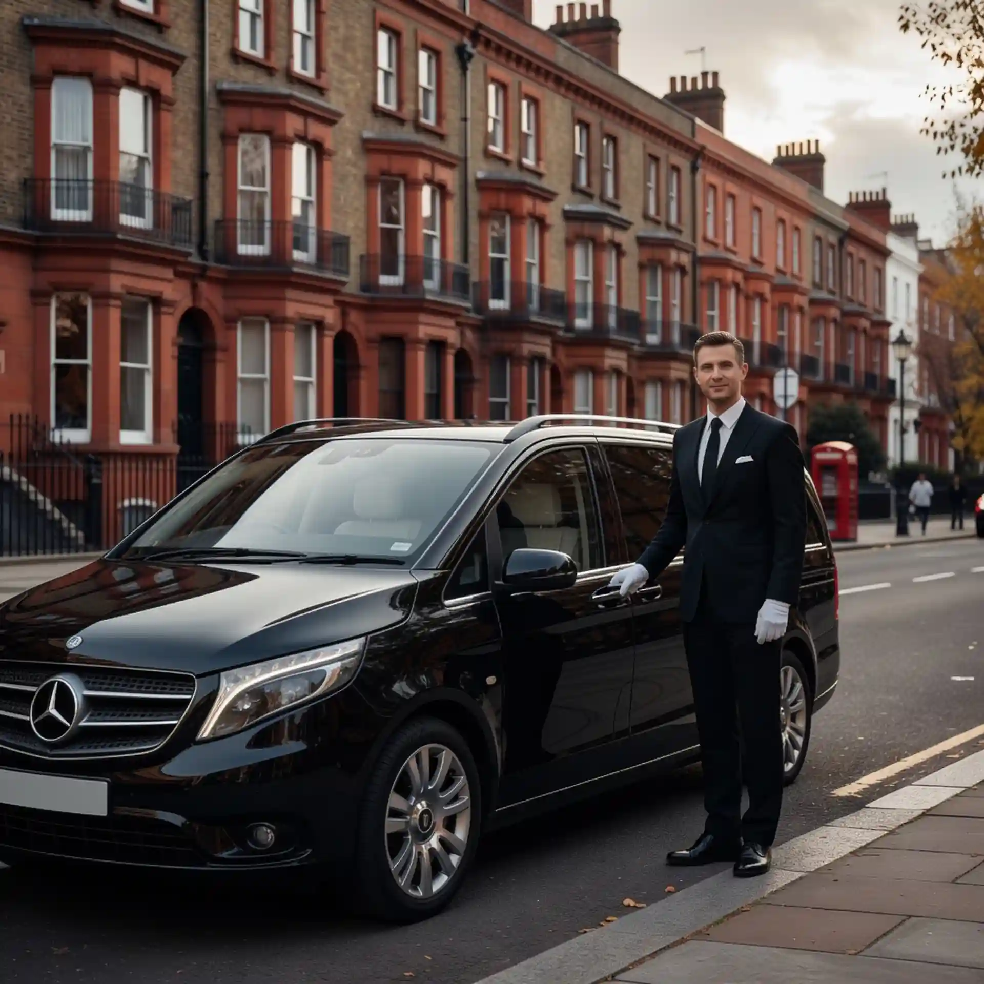 Business professional using a smartphone while seated in the driver's seat of a luxury car